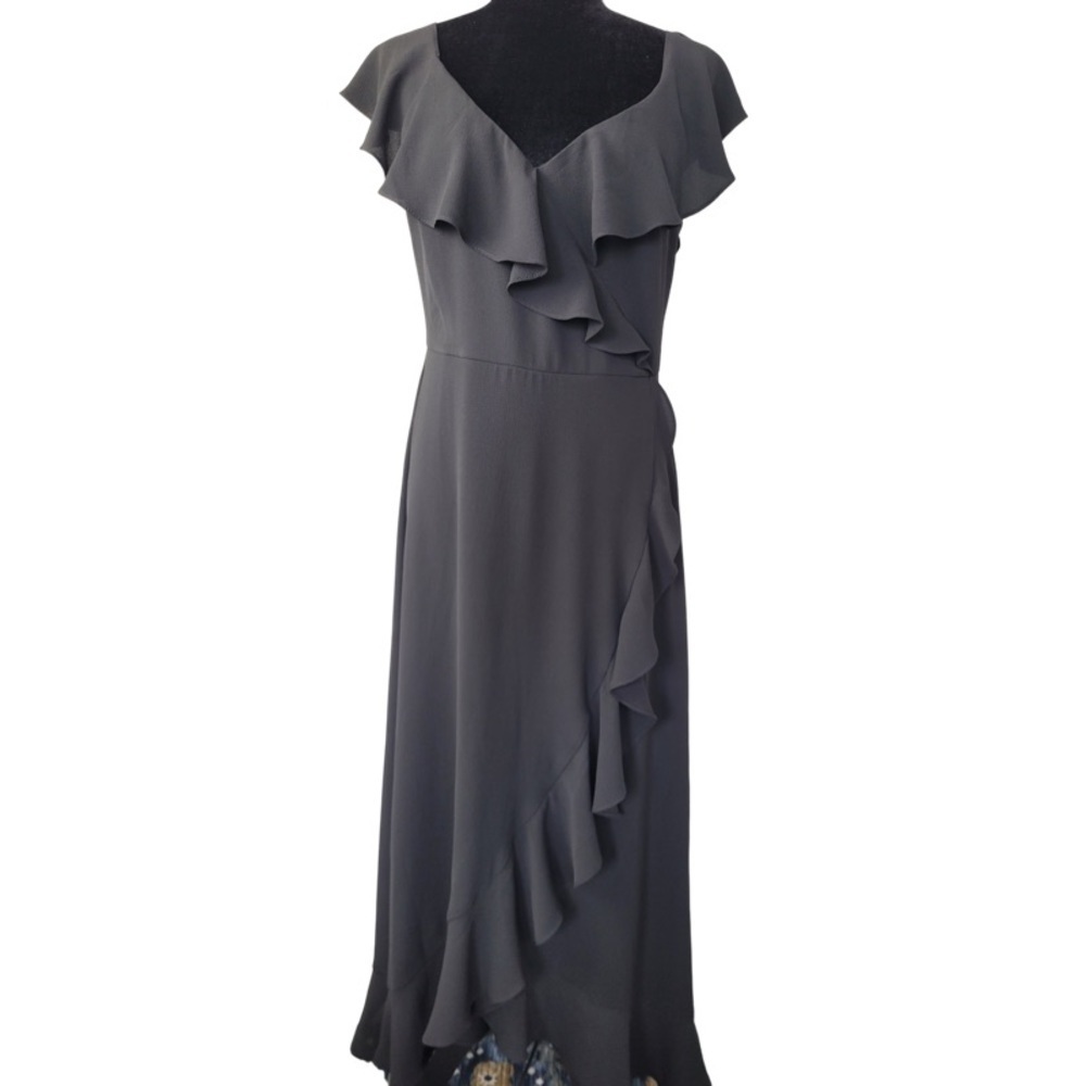 ✅ Calvin Klein woman black cocktail dress party’s maxi dresss with ruffle sz 10